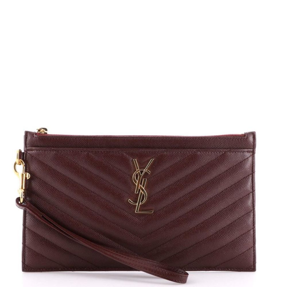 Saint Laurent Burgundy Leather Clutch